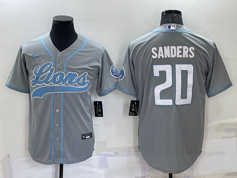 Men Detroit Lions 20 Sanders Grey 2022 Nike Co branded NFL Jersey